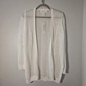 Workshop Republic Clothing Womens White Crochet Knit Open Front Cardigan Small